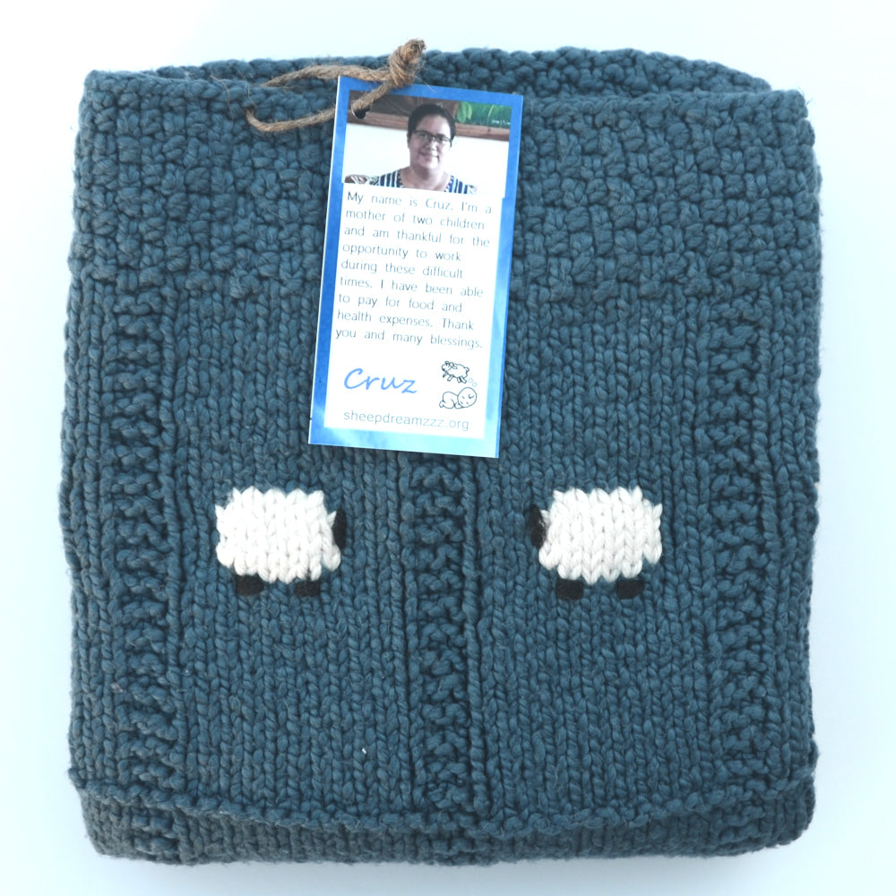 Cadet blue organic baby blanket, 100% cotton.