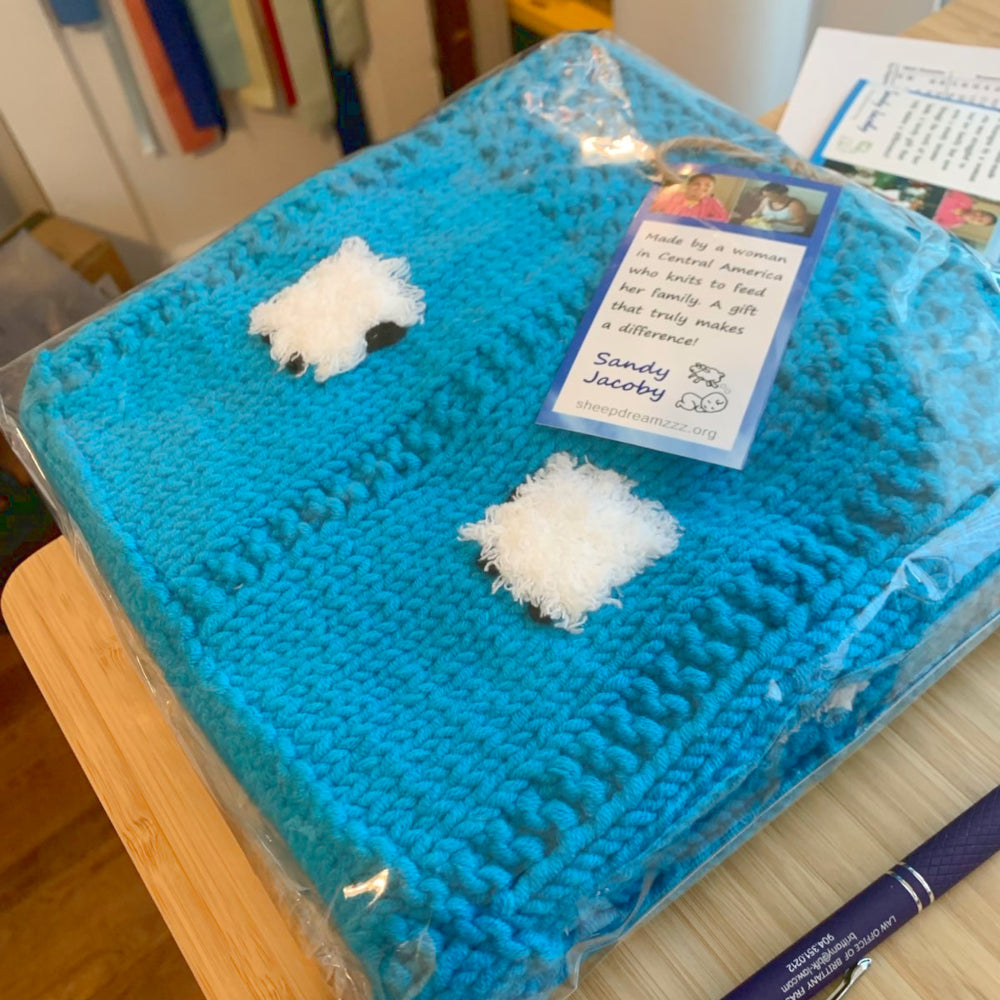 Bright blue baby blanket