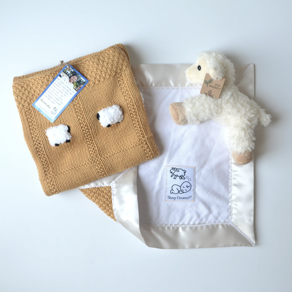 Coffee Milk gift set with the lovey reversed to see the white organic cotton flannel back