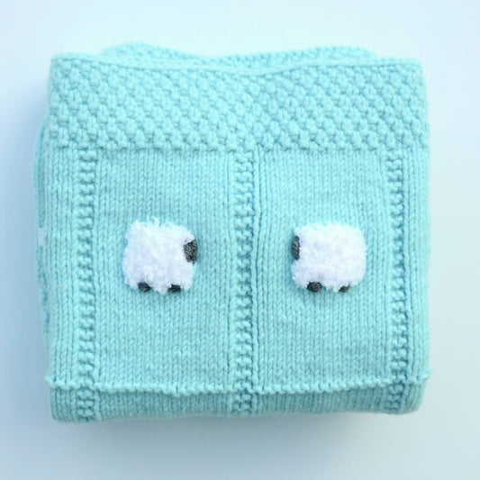 Ice blue soft baby blanket with 24 fluffy white sheep