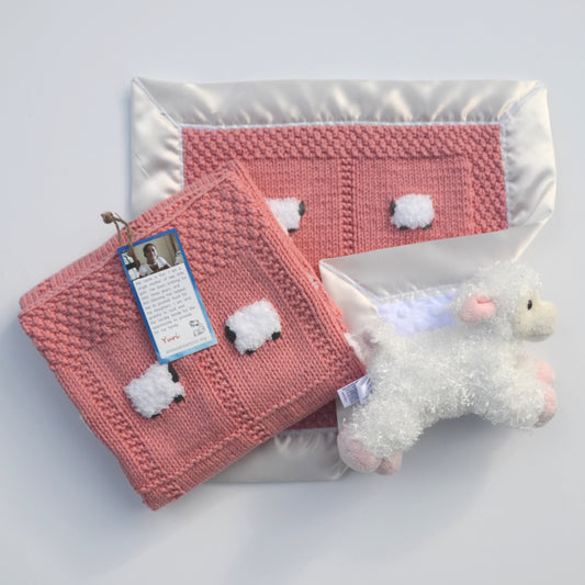 Salmon pink baby blanket gift set