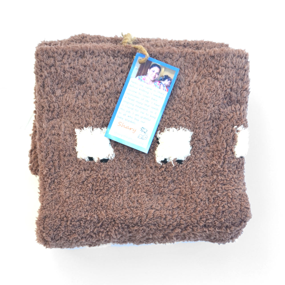 Sherpa baby blanket in brown with creamy sheep