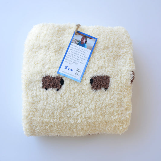 Vanilla cream sherpa baby blanket with brown sheep