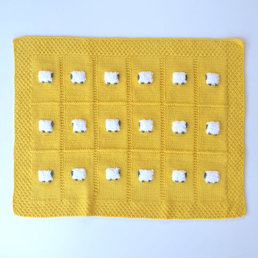 Goldenrod baby blanket with 18 fluffy sheep