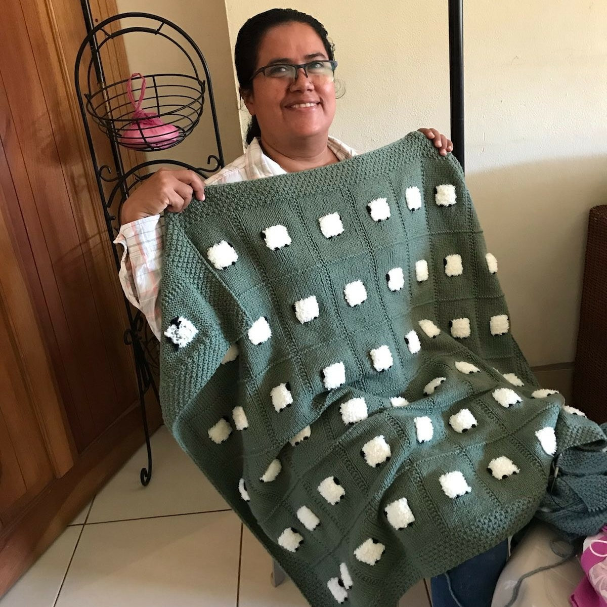 Cruz knitted this organic blanket twice our normal size, with 48 sheep instead of our normal 24 sheep. It came out perfect.